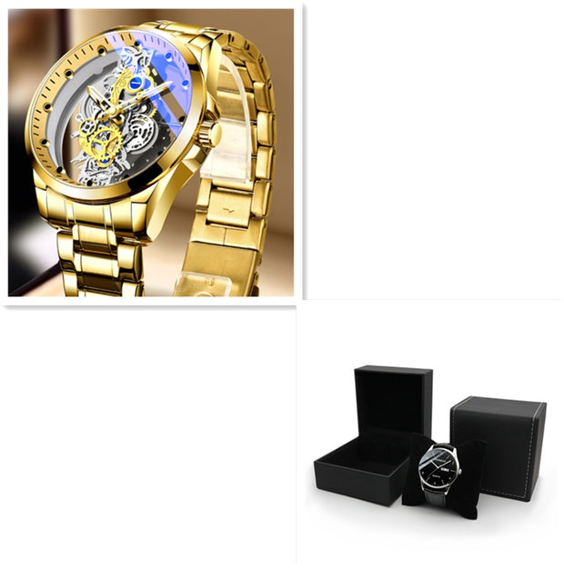 Automatic Quartz Gold Skeleton Vintage Mens Watch