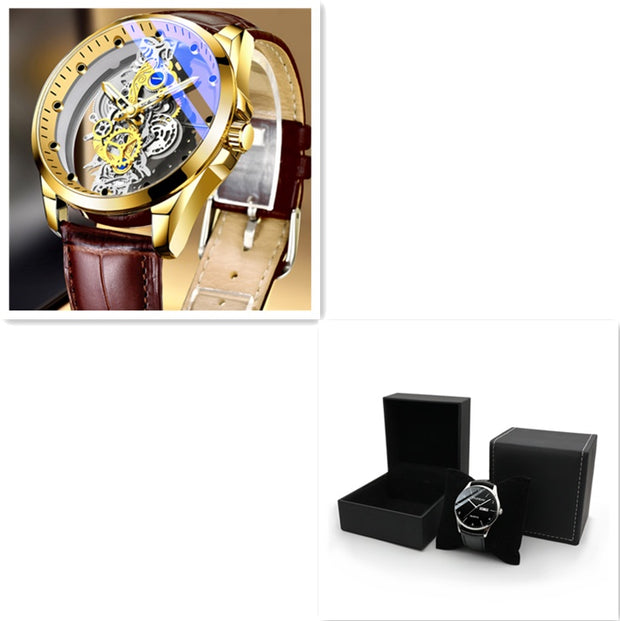 Automatic Quartz Gold Skeleton Vintage Mens Watch