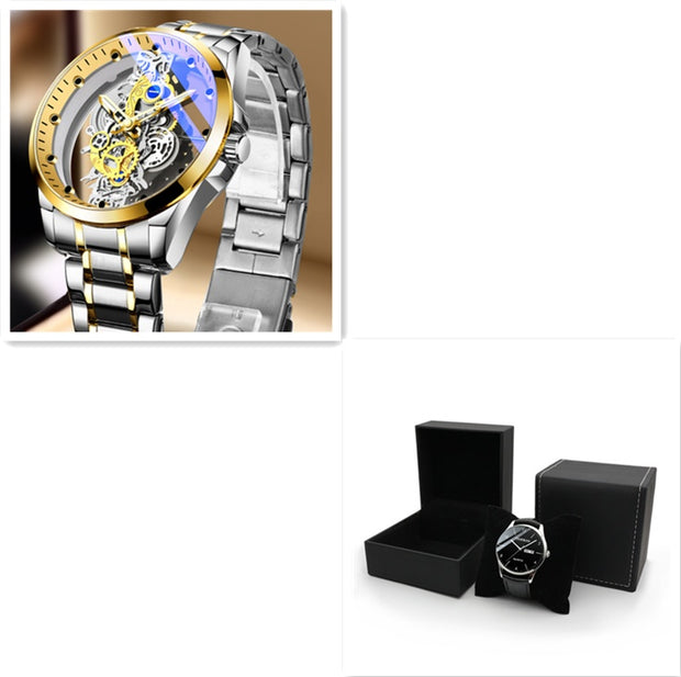 Automatic Quartz Gold Skeleton Vintage Mens Watch